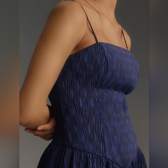 Hutch Anthropologie Sleeveless Drop Waist Square Neck Romper in Blue Motif NWT - Picture 5 of 16